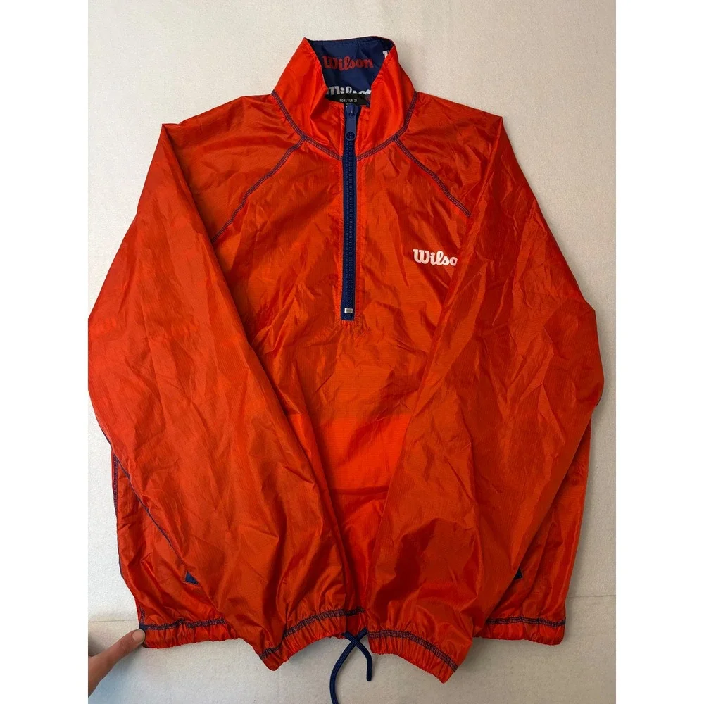 Forever 21 Wilson Red Quarter Zip Ripstop Windbreaker Jacket Large Reversible